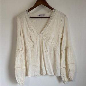 SO Ivory V-Neck Blouse with Lace Detail